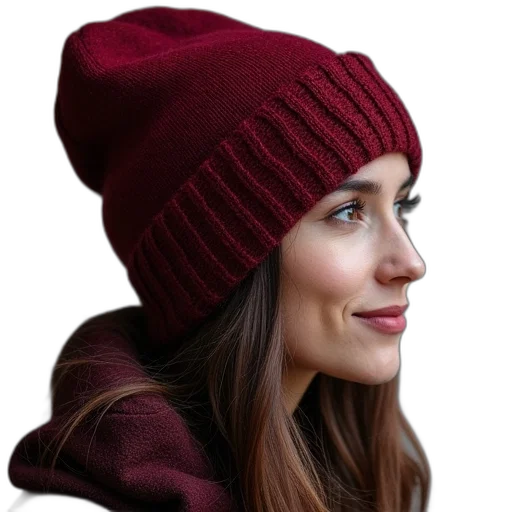 hat, face, jacket, crown, photorealistic, red, maroon, beanie transparent PNG cut-out