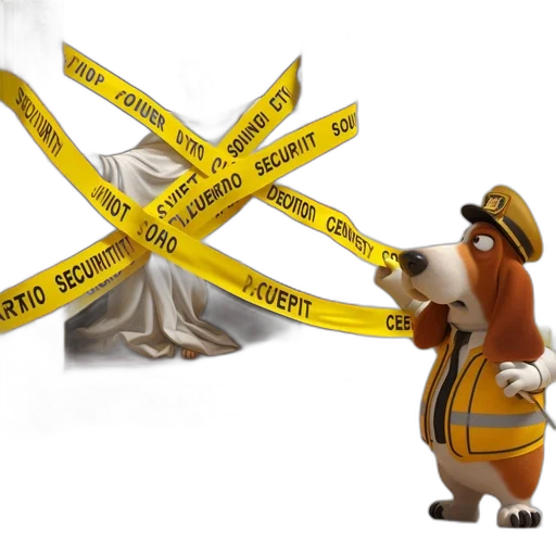 3d render, concept art, comical, scene, basset, hound, dressed, security transparent PNG cut-out