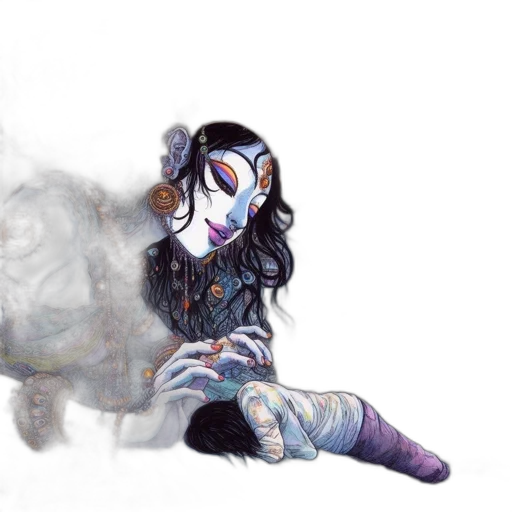 mask, creature, robot, weapon, concept art, fantasy art, watercolor, comic book art transparent PNG cut-out