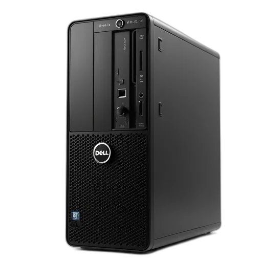3d render, sleek, black, dell, desktop, computer, perforated, front transparent PNG cut-out