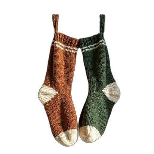 shoes, earth tones, two, brown, green, white, knitted, socks transparent PNG cut-out