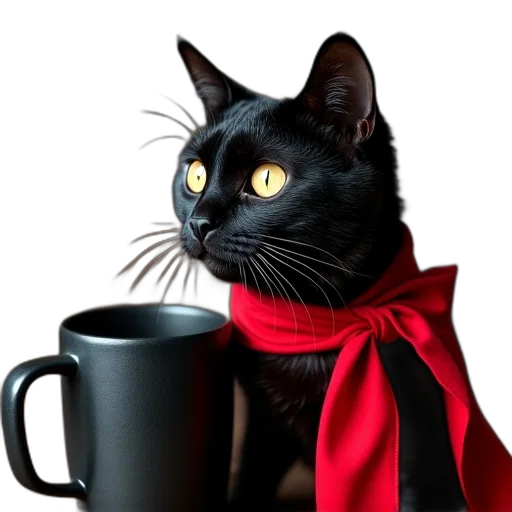 staff, animal, photorealistic, 3d render, black, cat, red, ribbon transparent PNG cut-out