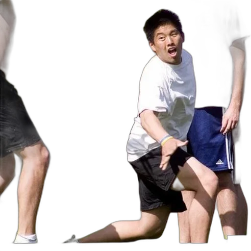 creature, photorealistic, man, white, shirt, playing, frisbee, another transparent PNG cut-out