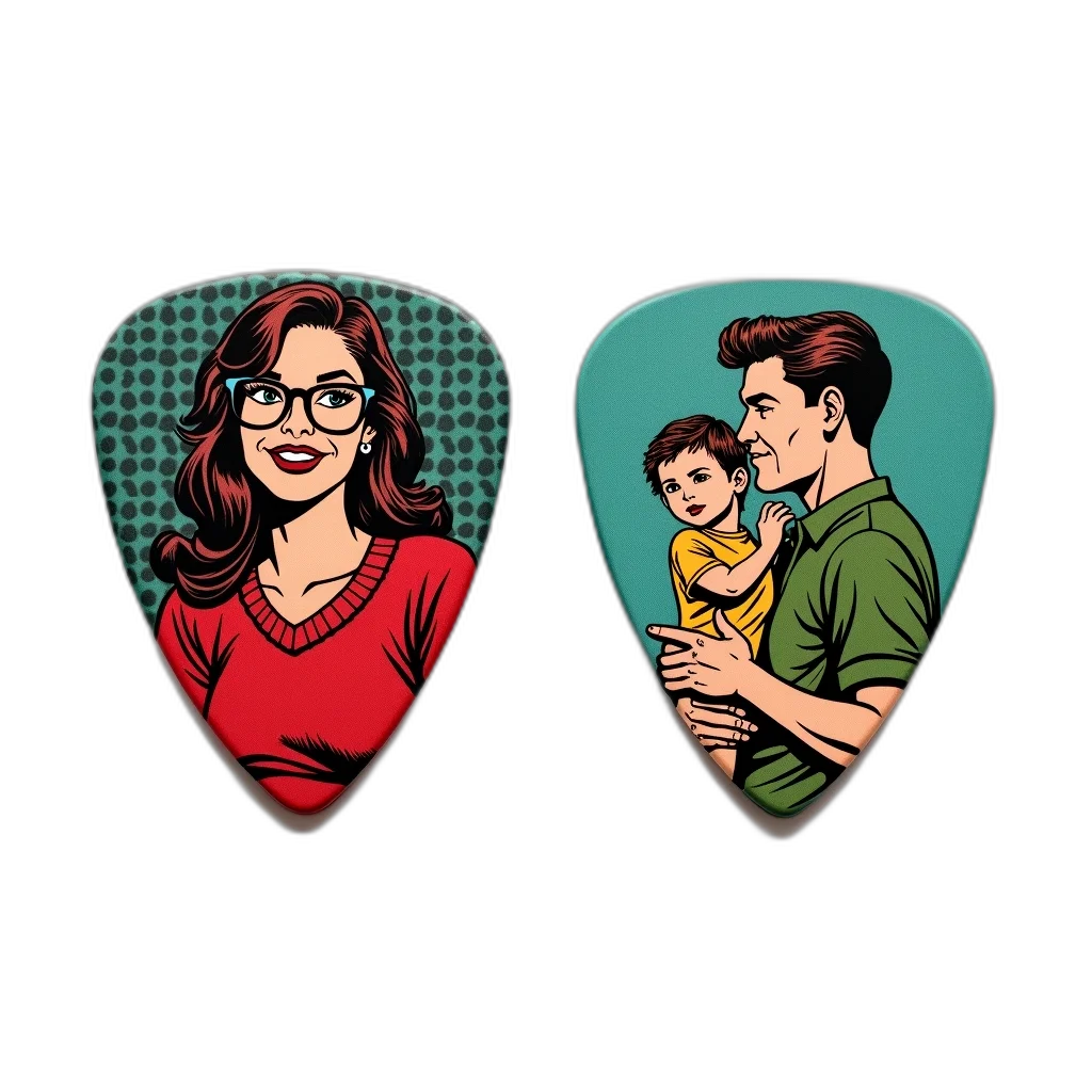 comic book art, cartoon, pixel art, concept art, pair, custom, guitar, picks transparent PNG cut-out