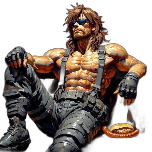 concept art, comic book art, pixel art, cyberpunk, muscular, man, long, hair transparent PNG cut-out
