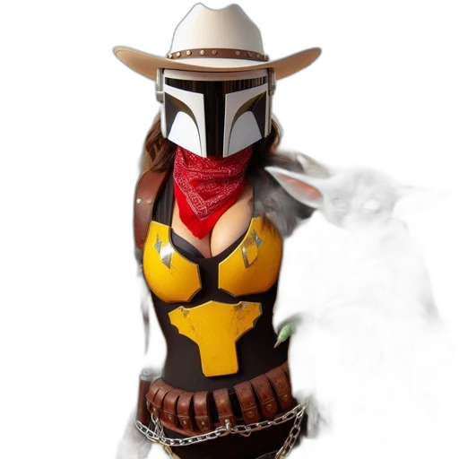 mask, robot, concept art, person, cowboy-futurist, suit, carries, gun transparent PNG cut-out