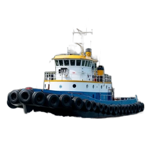 3d render, concept art, photorealistic, large, blue, white, tugboat, multiple transparent PNG cut-out