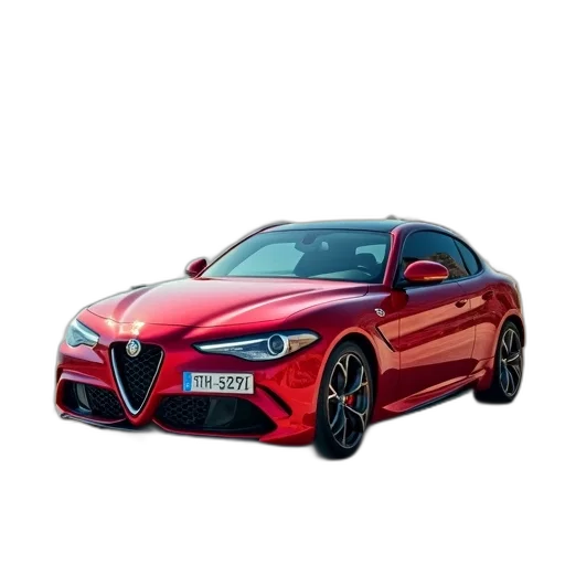 car, photorealistic, 3d render, red, alfa, romeo, parked, beachside transparent PNG cut-out