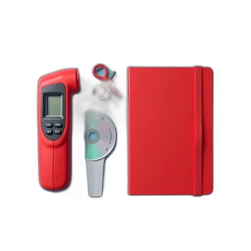red, digital, thermometer, black, white, notebook, displayed, blue transparent PNG cut-out