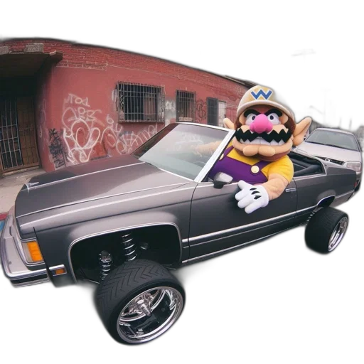 car, animal, concept art, vaporwave, 3d render, pixel art, anthropomorphic, wario transparent PNG cut-out
