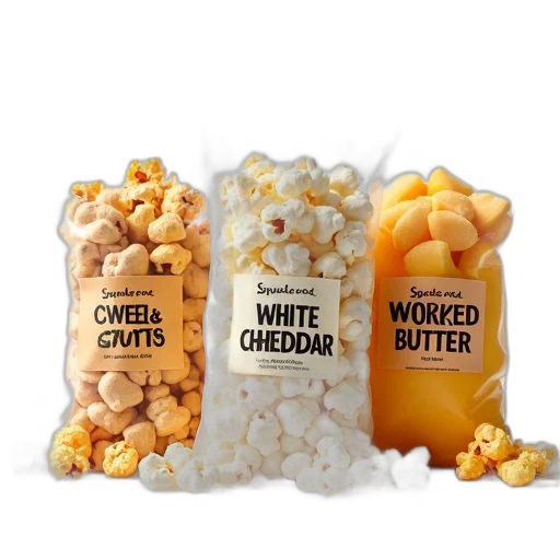 food, golden, three, bags, smartfood, popcorn, displayed, against transparent PNG cut-out