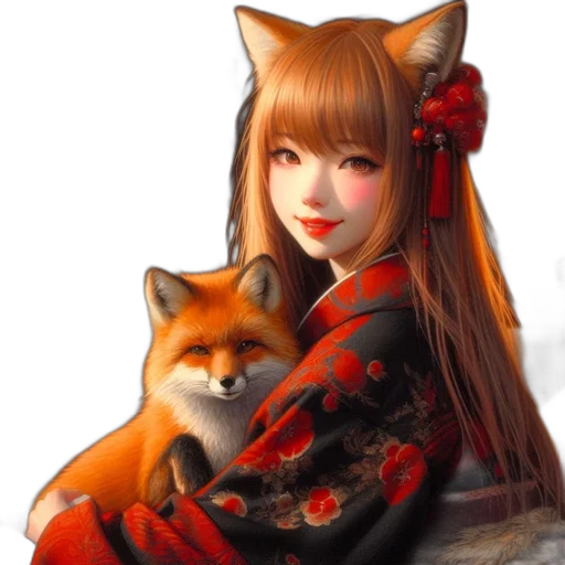 animal, fantasy art, photorealistic, oil painting, concept art, red, young, woman transparent PNG cut-out