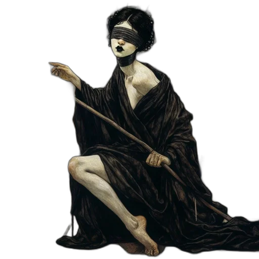 mask, dress, staff, concept art, fantasy art, comic book art, pixel art, dark transparent PNG cut-out