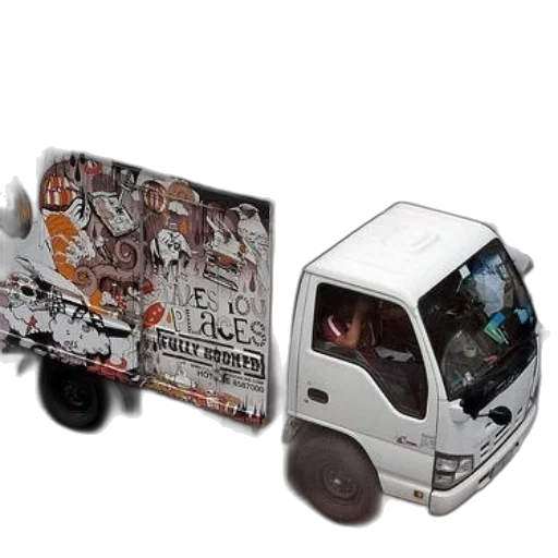 car, concept art, 3d render, white, truck, colorful, graffiti, side transparent PNG cut-out