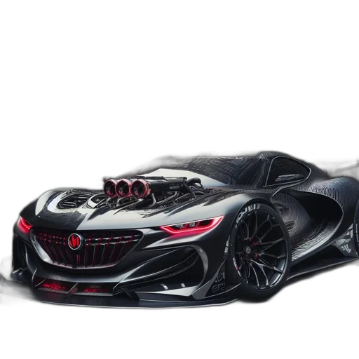 car, weapon, concept art, 3d render, photorealistic, futuristic, red-accented, black transparent PNG cut-out