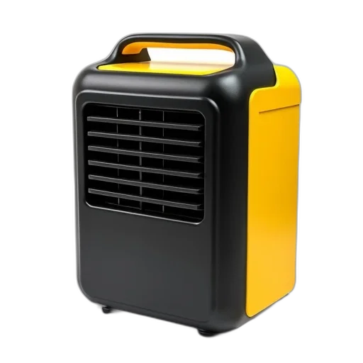 black, yellow, portable, air, conditioner, grill, handle, displayed transparent PNG cut-out