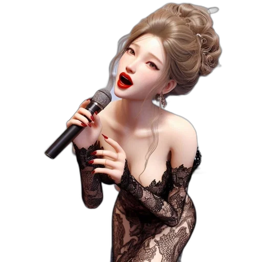 dress, hair, photorealistic, cartoon, 3d render, concept art, female, character transparent PNG cut-out