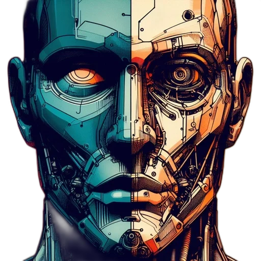robot, face, mask, cyberpunk, comic book art, concept art, 3d render, intricately transparent PNG cut-out