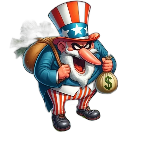 concept art, cartoon, uncle, sam, portrayed, caricature, exaggerated, features transparent PNG cut-out