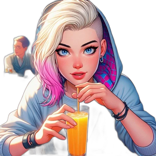 face, jewelry, food, jacket, comic book art, concept art, cartoon, cyberpunk transparent PNG cut-out