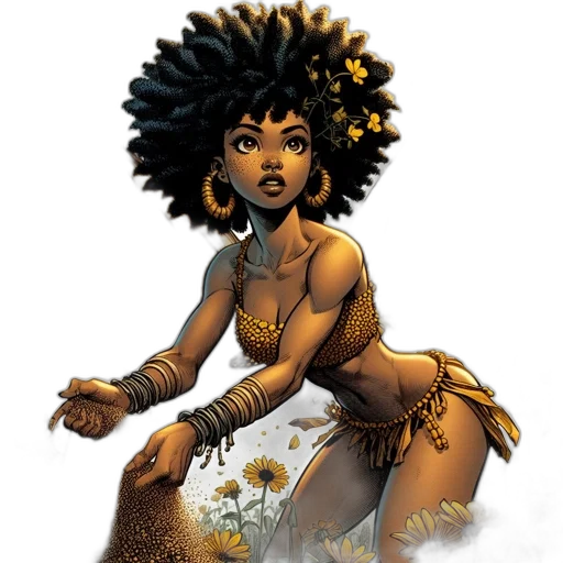 comic book art, concept art, fantasy art, cartoon, earth tones, golden, female, character transparent PNG cut-out