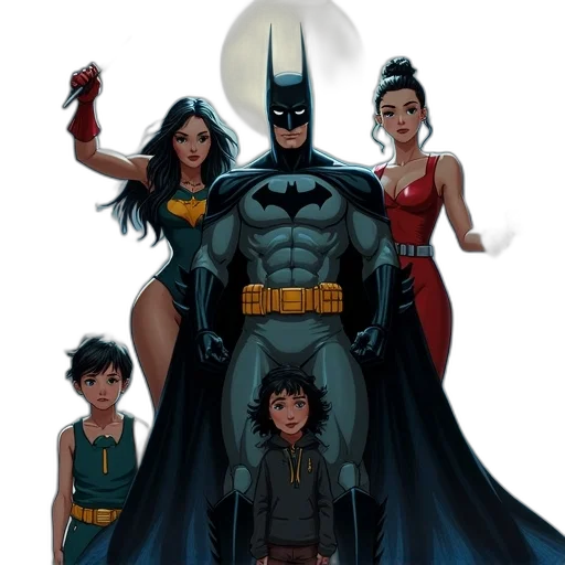 comic book art, concept art, dark, cover, batman, family, 611 transparent PNG cut-out