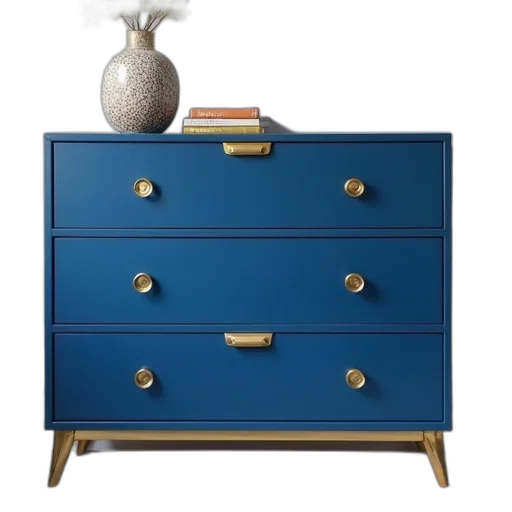furniture, 3d render, blue, chest, drawers, has, gold, drawer transparent PNG cut-out