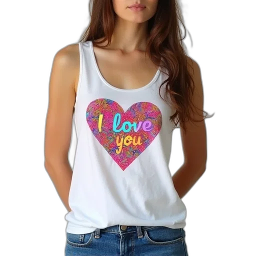 dress, woman, wearing, white, tank, top, colorful, heart transparent PNG cut-out