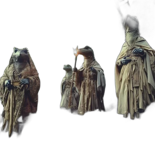 dress, jacket, mask, staff, concept art, 3d render, fantasy art, earth tones transparent PNG cut-out