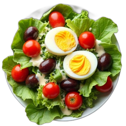 food, dress, photorealistic, 3d render, bowl, salad, variety, ingredients transparent PNG cut-out