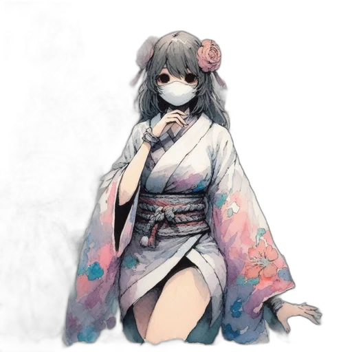 mask, dress, staff, flower, concept art, pixel art, fantasy art, anime transparent PNG cut-out