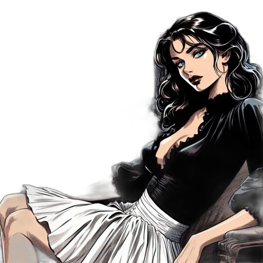 dress, comic book art, cartoon, concept art, fantasy art, monochrome, dark, dimly transparent PNG cut-out