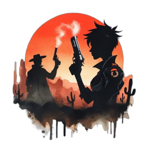 concept art, comic book art, pixel art, anime, fire, two, silhouettes, one transparent PNG cut-out