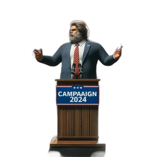 weapon, concept art, 3d render, pixel art, cartoon, political, rally, bearded transparent PNG cut-out