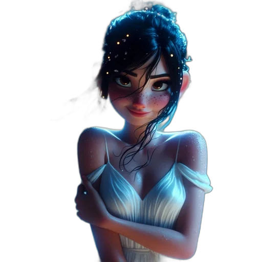 dress, jewelry, crown, staff, fantasy art, concept art, 3d render, anime transparent PNG cut-out