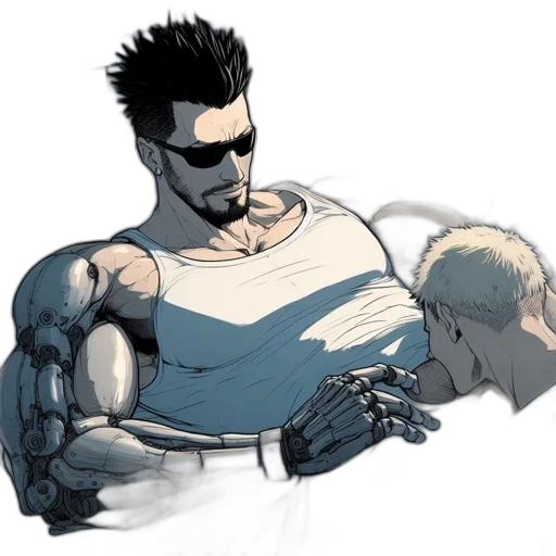 robot, weapon, comic book art, concept art, cyberpunk, cartoon, blue, monochrome transparent PNG cut-out