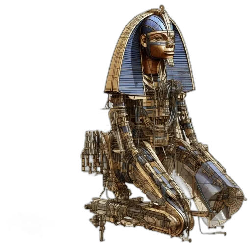 robot, jewelry, concept art, egyptian-inspired, blue, gold, mech, ancient transparent PNG cut-out