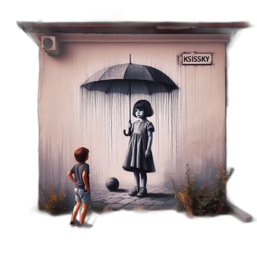umbrella, photorealistic, concept art, oil painting, pixel art, rain, city street, fog transparent PNG cut-out