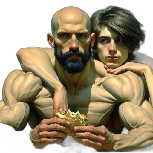 food, concept art, photorealistic, fantasy art, pixel art, two, male, figures transparent PNG cut-out