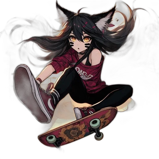 anime, fantasy art, concept art, cartoon, dark, animated, skateboarding, character transparent PNG cut-out