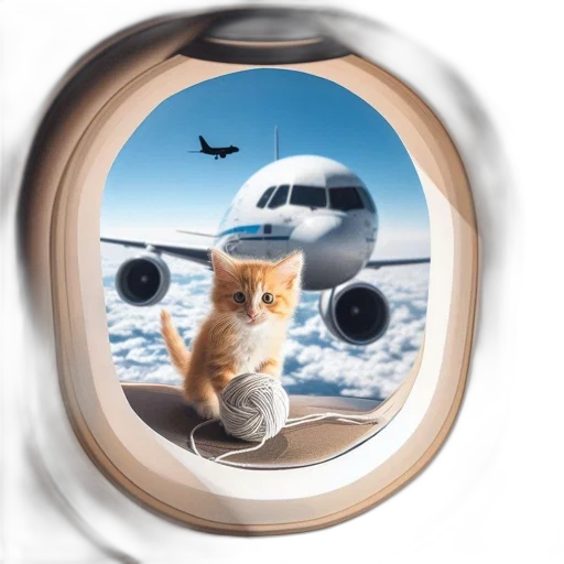 animal, photorealistic, concept art, oil painting, 3d render, inside, aircraft, kitten transparent PNG cut-out