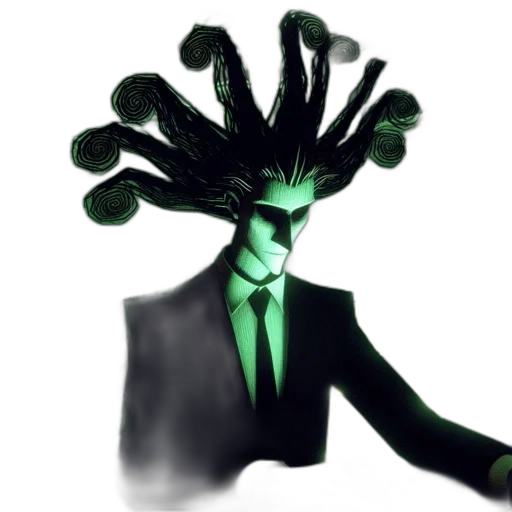 mask, creature, hair, staff, concept art, 3d render, fantasy art, pixel art transparent PNG cut-out