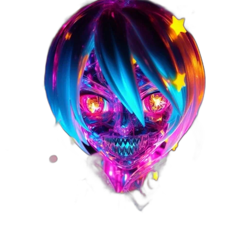 mask, face, crown, robot, anime, concept art, 3d render, vaporwave transparent PNG cut-out