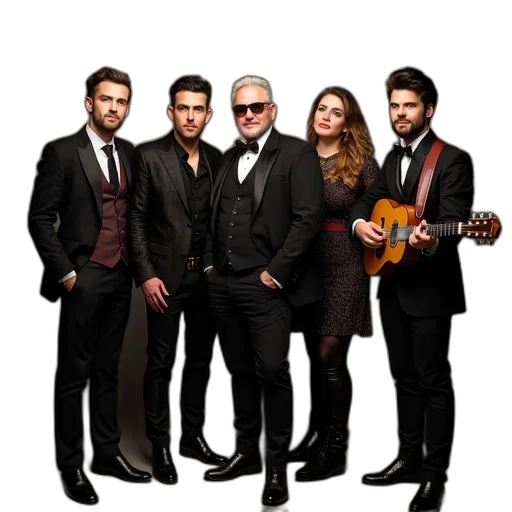 band, person, pose, group, portrait, studio, wearing, rockabilly transparent PNG cut-out