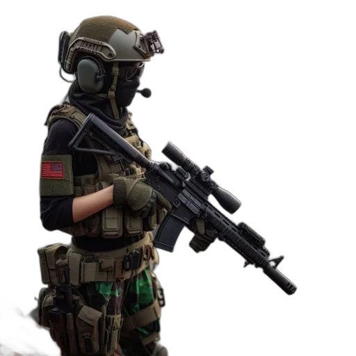 weapon, mask, staff, jacket, concept art, 3d render, cyberpunk, pixel art transparent PNG cut-out