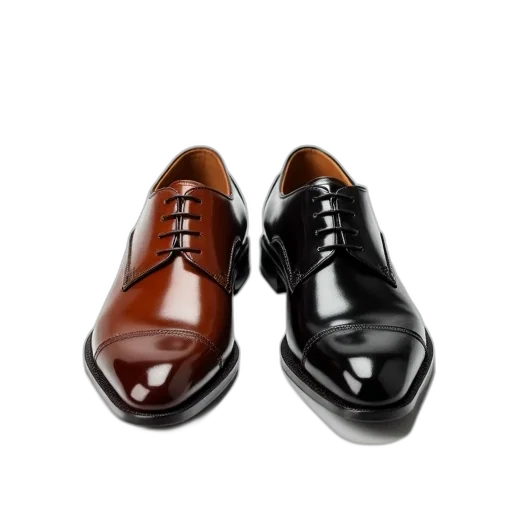shoes, photorealistic, 3d render, pair, brown, leather, dress, shiny transparent PNG cut-out