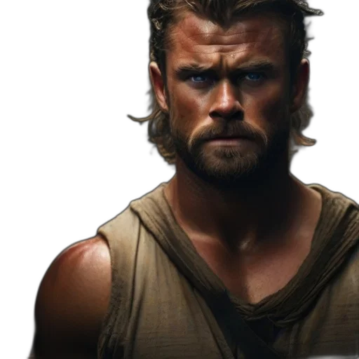 photorealistic, comic book art, concept art, rugged, man, wet, skin, beard transparent PNG cut-out