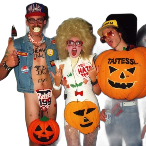three, individuals, costumes, pose, together, halloween, gathering, one transparent PNG cut-out