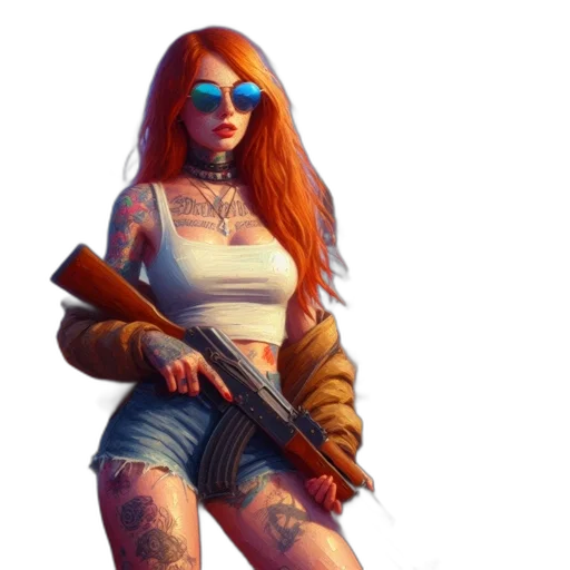 weapon, jacket, concept art, pixel art, fantasy art, cyberpunk, fire, neon lights transparent PNG cut-out