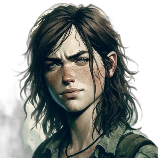 face, jacket, weapon, hair, concept art, photorealistic, fantasy art, comic book art transparent PNG cut-out